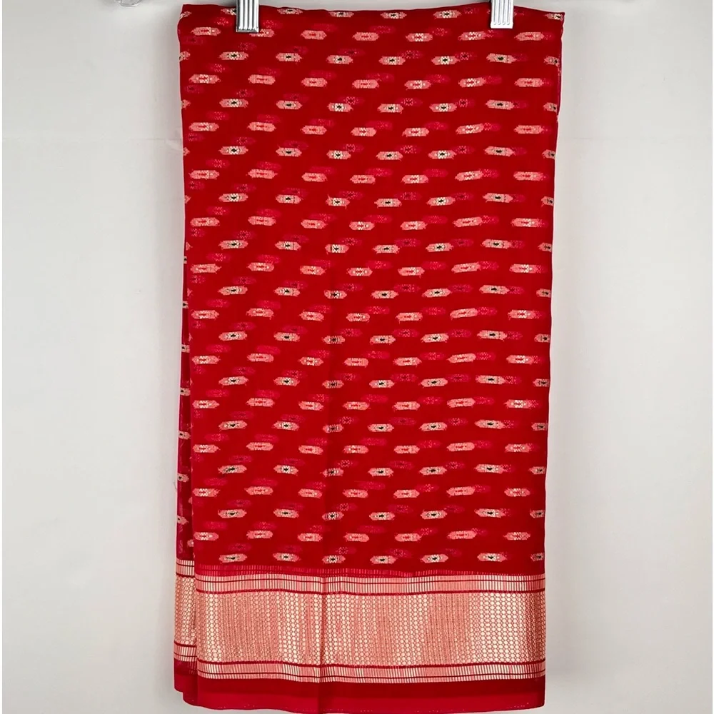 Red Silk Saree Sari Sarong Songket Gold Thread Petticoat Lined Handwoven in Bali